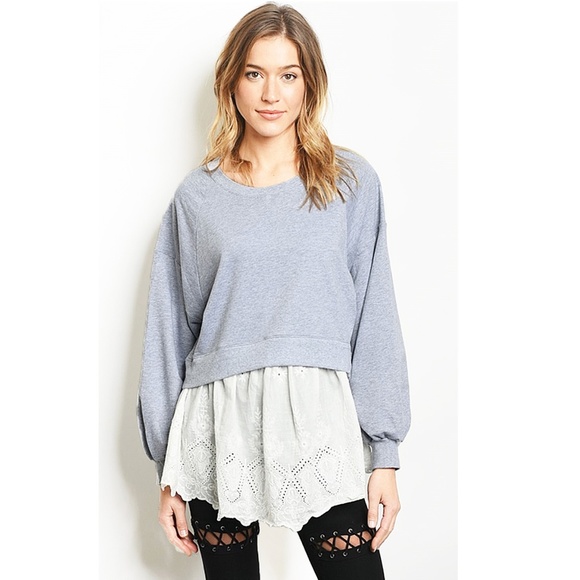 Cotton Jersey Relax Fit Oversized Lace Peplum Top - Picture 5 of 7